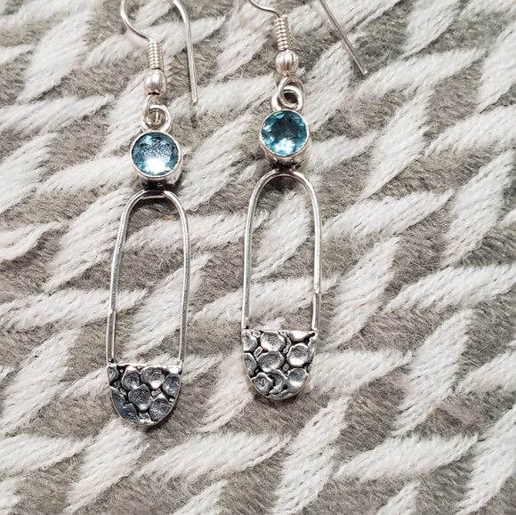 Swiss Blue Quartz Gemstone 925 Silver Earrings - Picture 3 of 10